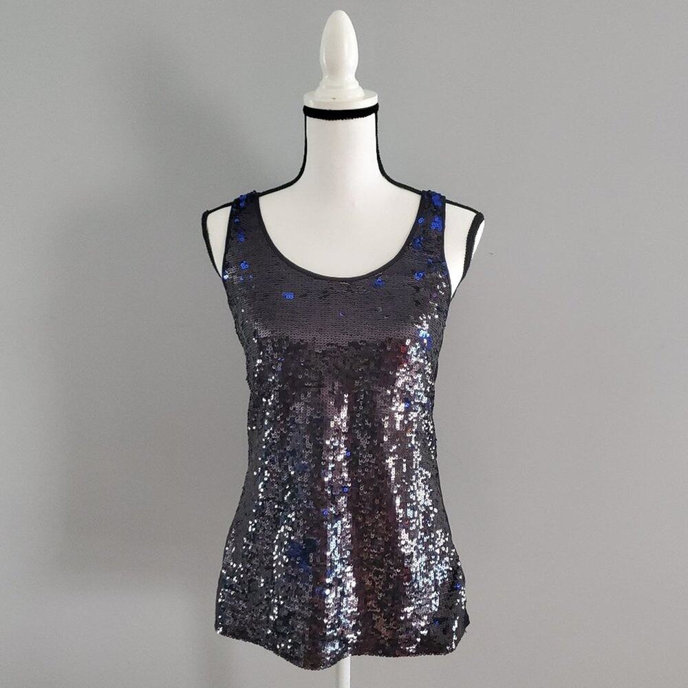 Express Women's Flirty Sequin Tank Top Black/Blue Size S